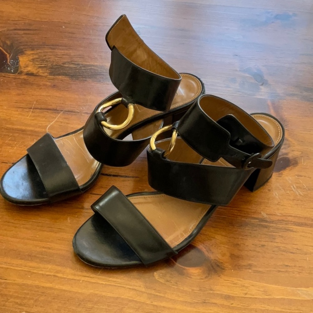 Black Strappy Sandals with Gold Accents by Aquazzara